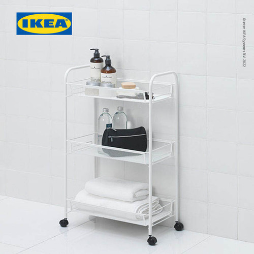 IKEA HORNAVAN Troli Kamar Mandi Putih dengan 3 Rak 26x48x77 cm