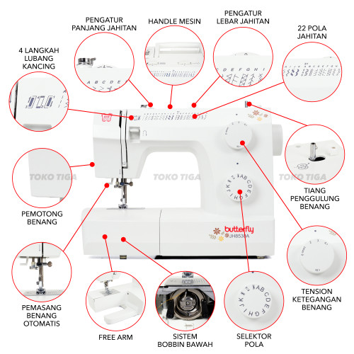 Mesin Jahit BUTTERFLY JH 8530 A / JH8530A ( Multifungsi & Portable )
