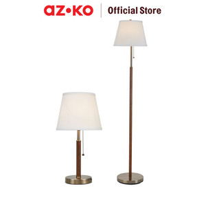 AZKO Eglare Set 3 Pcs Lustre Lampu Meja & Lampu Lantai Brass - Cokelat Walnut/Putih Standing Floor Light Table Light Lampu Tiang Lampu Meja Dekorasi Indoor