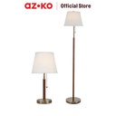 AZKO Eglare Set 3 Pcs Lustre Lampu Meja & Lampu Lantai Brass - Cokelat Walnut/Putih Standing Floor Light Table Light Lampu Tiang Lampu Meja Dekorasi Indoor