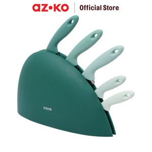 AZKO Kris Set 6 Pcs Pisau Dapur Dengan Block Penyimpanan - Hijau Knife Block Set Multifunctional Cooking Knife Alat Pemotong Serbaguna Piso Tajam Kitchen Tools Peralatan Masak