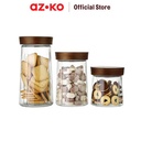 AZKO Picas Set 3 Pcs Chio Stoples Kaca Dengan Tutup Kayu Jar Tempat Simpan Snack Dan Permen Setoples Toples Beling Serbaguna Perlengkapan Dapur Wadah Makanan