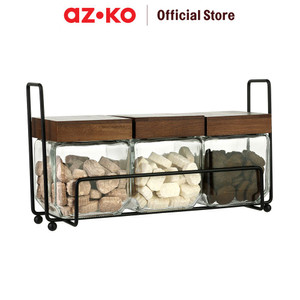 AZKO Picas 500 ml Set 3 Pcs Pinno Stoples Kaca Dengan Rak Jar Tempat Simpan Snack Dan Permen Setoples Toples Beling Serbaguna Perlengkapan Dapur Wadah Makanan