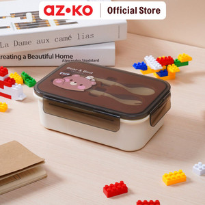 AZKO Ataru 1.2 ltr Kotak Makan Dengan Sendok & Garpu - Cokelat Lunch Box Food Grade Food Box Kotak Bekal Makan Wadah Makanan
