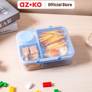 AZKO Ataru 2.15 ltr Kotak Makan 3 Kompartemen Plastik Pp - Biru Lunch Box Food Grade Food Box Kotak Bekal Makan Wadah Makanan
