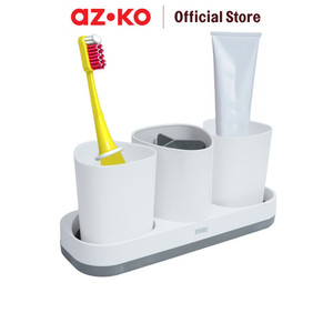 AZKO Ataru Set Tempat Sikat Gigi Triangle - Putih/Abu-Abu Toothbrush Holder Organizer Alat Pembersih Gigi Wadah Odol Aksesoris Kamar Mandi