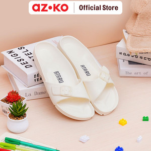 AZKO Ataru Ukuran 41 Sandal Wanita Thin Buckle Strap Slides - Krem women slipper sendal kasual alas kaki perempuan stylish