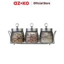 AZKO Picas 480 ml Set 3 Pcs Stoples Kaca Crystal Dengan Rak - Silver jar tempat simpan snack dan permen setoples toples beling serbaguna perlengkapan dapur wadah makanan