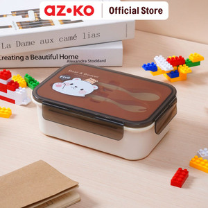 AZKO Ataru 1.2 ltr Kotak Makan 2 Sekat Dengan Sendok & Garpu - Cokelat Muda lunch box food grade food box kotak bekal makan wadah makanan