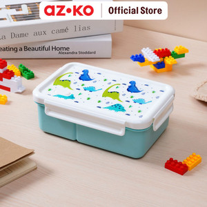 AZKO Ataru 1.3 ltr Kotak Makan 3 Sekat Dino - Biru lunch box food grade food box kotak bekal makan wadah makanan