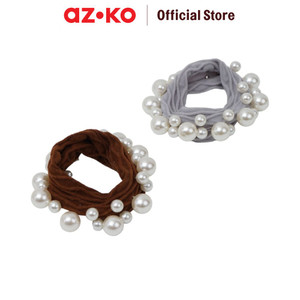 AZKO Ataru Set 2 Pcs Ikat Rambut Dengan Pearl - Abu-Abu/Hitam hair tie aksesoris karet rambut cewek scrunchy wanita motif scrunchies lucu