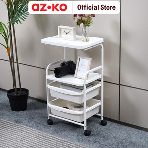 AZKO Stora Rak Troli 4 Tingkat Dengan Meja Frame Metal - Putih tempat penyimpanan multifungsi storage trolley wheels rack perlengkapan rumah tangga
