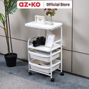 AZKO Stora Rak Troli 4 Tingkat Dengan Meja Frame Metal - Putih tempat penyimpanan multifungsi storage trolley wheels rack perlengkapan rumah tangga