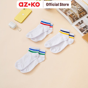 AZKO Ataru Set 3 Pasang Kaos Kaki Stripes Unisex Socks Kaos Kaki Pendek Olahraga School Socks