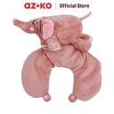 AZKO Passport Bantal Leher Travel 2In1 Elephant - Pink Neck Cushion Travel Bantal Mobil U-Neck Car Pillow Sandaran Leher