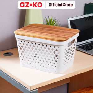 AZKO Stora Keranjang Penyimpanan Diamond Dengan Tutup Acacia Storage Basket Kotak Penyimpanan Serbaguna Bin Organizer Tempat Simpan Barang