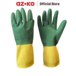 AZKO Proclean Sarung Tangan Panjang Latex - Hijau/Kuning Rubber Cleaning Hand Gloves Cleaning Tools Pelindung Tangan Kebersihan Elastis Reusable Anti Slip Gloves