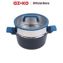 AZKO Culinart 24 cm Superb Panci Casserole Dengan Steamer - Hitam/Biru Pot Masak Sup Food Grade Panci Kuah Perlengkapan Dapur Peralatan Masak Cookware