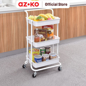 AZKO Stora Cora Rak Troli 3 Tingkat Tempat Penyimpanan Multifungsi Dengan Roda Storage Trolley Wheels Rack Perlengkapan Rumah Tangga
