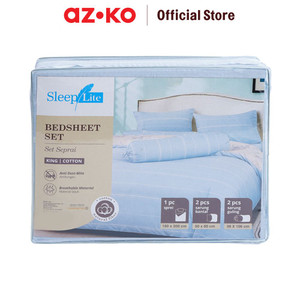 AZKO Sleeplite Set Seprai Katun Stripe - Biru Sprei Motif Seprai Aesthetic Seprei Sheet Set Bed Sheet Aksesoris Tempat Tidur Set Sarung Bantal Sarung Guling