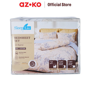 AZKO Sleeplite Set Seprai Katun Flower - Krem Sprei Motif Seprai Aesthetic Seprei Sheet Set Bed Sheet Aksesoris Tempat Tidur Set Sarung Bantal Sarung Guling