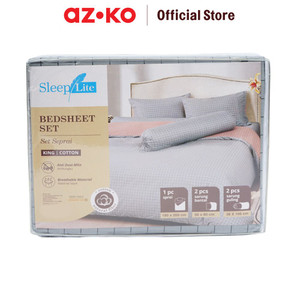 AZKO Sleeplite Set Seprai Katun - Abu-Abu Sprei Motif Seprai Aesthetic Seprei Sheet Set Bed Sheet Aksesoris Tempat Tidur Set Sarung Bantal Sarung Guling
