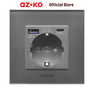 AZKO Krisbow Stop Kontak Dinding Glass Frame - Silver/Abu-Abu Wall Socket Electric Socket Terminal Colokan Listrik Kotak Kontak Peralatan Elektronik