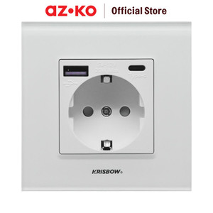 AZKO Krisbow Stop Kontak Dinding Glass Frame - Putih Wall Socket Electric Socket Terminal Colokan Listrik Kotak Kontak Peralatan Elektronik
