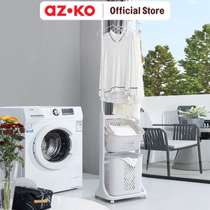 AZKO Stora Gantungan Pakaian Dengan Keranjang Double Stand Hanger Gantungan Baju Berdiri Clothes Organizer Standing Clothing Rack