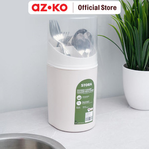 AZKO Stora Tempat Alat Makan Dengan Tutup Round Kitchen Organizer Cutlery Storage Kompartemen Alat Makan Wadah Peralatan Makan Sendok Garpu
