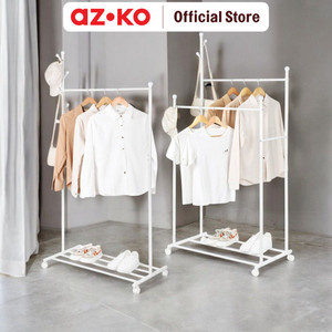 AZKO Stora Gantungan Pakaian Dengan Rak Stand Hanger Gantungan Baju Berdiri Clothes Organizer Standing Clothing Rack - Double