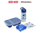 AZKO Smash Set 4 Pcs Kotak Makan Anak 2 Sekat Dino Days - Biru Kids Bento Lunch Kit Set Kotak Makan Dan Botol Minum Bpa Free Peralatan Makan Food Grade Wadah Bekal Makanan Lucu