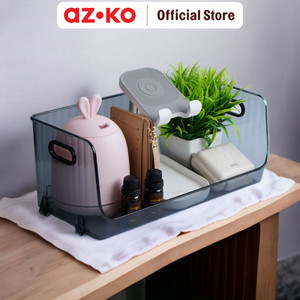 AZKO Stora Organizer Meja Stackable Clear Kotak Serbaguna Plastik Susun Wadah Simpan Storage Box Dengan Handle Boks Organizer - Abu-abu, S