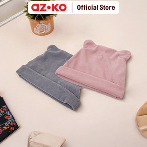 AZKO Ataru Topi Bucket Beanie Ears Corduroy Beanie Hat Topi Rajut Tutupan Kepala Aksesoris Kepala Fashion Wanita Pria - Pink