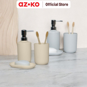 AZKO Stora Set Gift Perlengkapan Kamar Mandi Liquid Soap Shampoo Dispenser Botol Sabun Sampo Serbaguna Wadah Sikat Gigi Set Aksesoris Kamar Mandi Perlengkapan Rumah Tangga Tempat Sabun Batang - Abu-abu