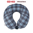 AZKO Otto Klase Bantal Leher Memory Foam Soft Fleece Checked - Biru Neck Cushion Travel Bantal Mobil U-Neck Car Pillow Sandaran Leher