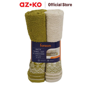 AZKO Forhom 7X137 cm Set 2 Pcs Handuk Mandi Bath Towel Handuk Dewasa Anduk Badan Perlengkapan Mandi - Biru/Hijau