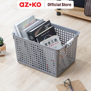 AZKO Stora Dots Keranjang Penyimpanan Deep Handle Storage Basket Kotak Penyimpanan Serbaguna Bin Organizer Tempat Simpan Barang - Abu-abu, 16