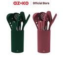 AZKO Kris Set 8 Pcs Peralatan Masak Silikon Dengan Holder Cooking Utensils Set Peralatan Memasak Food Grade Spatula Sutil Sendok Sup Kuas Masak Perlengkapan Dapur - Hijau