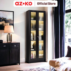 AZKO Masterspace Haka Lemari Pajang Besi Display Cabinet Kabinet Koleksi Pajangan Furniture Indoor Rak Tempat Hiasan Dekorasi Rumah - Hitam, 59.8x35.5x150cm