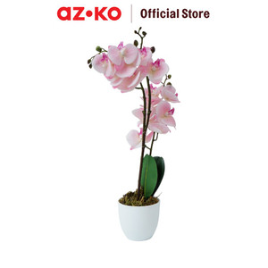 AZKO Arthome 50 cm Bunga Artifisial Orchid Dengan Pot - Pink Pastel Tumbuhan Buatan Bunga Hias Cantik Sintetis Tanaman Artificial Dekorasi Flower Pajangan Rumah Serbaguna Hiasan Properti Foto