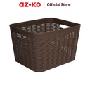 AZKO Stora Keranjang Penyimpanan Wave Handle Storage Basket Kotak Penyimpanan Serbaguna Bin Organizer Tempat Simpan Barang - Cokelat, 19 L