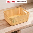 AZKO Stora Keranjang Penyimpanan Plastik Rattan Handle Storage Basket Kotak Penyimpanan Serbaguna Bin Organizer Tempat Simpan Barang - Cokelat, M
