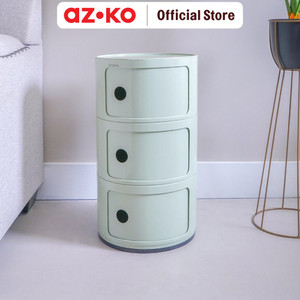 AZKO Stora Laci Penyimpanan Dengan Pintu Geser Round Multipurpose Drawer Tempat Organizer Laci Penyimpanan Alat Tulis Wadah Simpan Serbaguna - Pink, 2 Tingkat