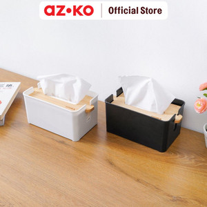 AZKO Stora Kotak Tisu Dengan Tutup Bambu Adjustable Tissue Box Holder Tempat Tisu Aesthetic Wadah Penyimpanan Tisyu Perlengkapan Rumah Tangga - Hitam