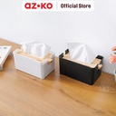 AZKO Stora Kotak Tisu Dengan Tutup Bambu Adjustable Tissue Box Holder Tempat Tisu Aesthetic Wadah Penyimpanan Tisyu Perlengkapan Rumah Tangga - Hitam