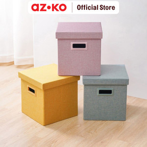 AZKO Stora 3X3 cm Kotak Penyimpanan Lipat Soft Dengan Tutup Wadah Kotak Simpan Serbaguna Foldable Storage Box Dengan Handle Boks Organizer - Kuning