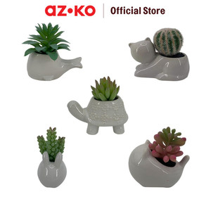 AZKO Arthome Tanaman Artifisial Sukulen Dengan Pot Silhowhite Tumbuhan Tanaman Buatan Dekorasi Plant Sintetis Pajangan Rumah Serbaguna Hiasan Properti Foto - Cat
