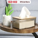AZKO Stora Kotak Tisu Dengan Tutup Bambu Tissue Box Holder Kotak Tisu Aesthetic Wadah Penyimpanan Tisyu Perlengkapan Rumah Tangga - 11.5x11.5x9cm