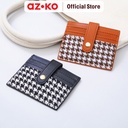 AZKO Ataru Dompet Kartu Motif Houndstooth Card Holder Pu Card Wallet Case Tempat Penyimpanan Id Card Atm Uang Cardholder - Cokelat